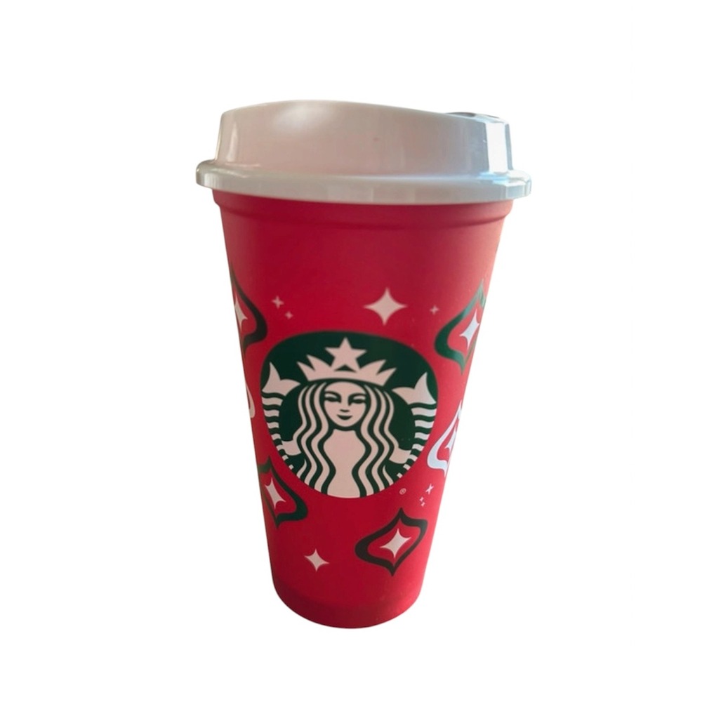 Starbucks Reusable Hot Cup 16oz Red Holiday Siren Logo Recycled Plastic Tumbler